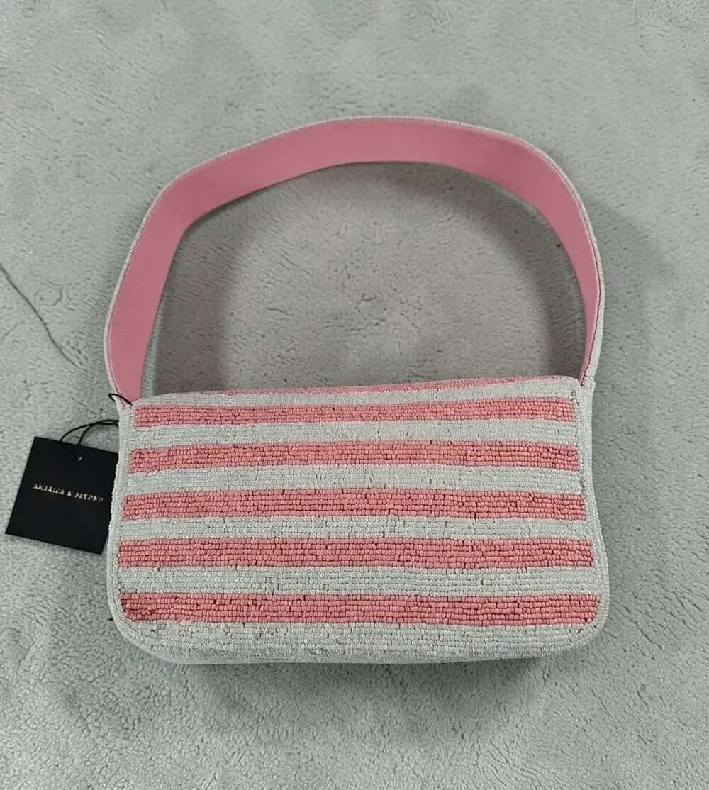 America & Beyond Beaded Lemon Shoulder Bag in Pink, Yellow & White